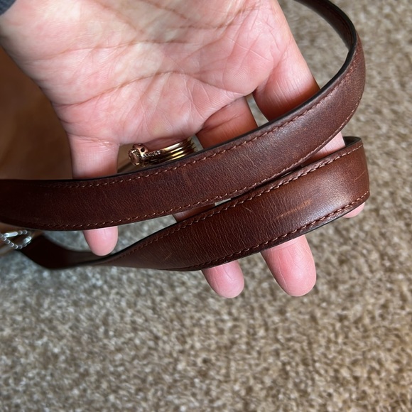 FOSSIL Taupe Brown Soft Pebble Stitched Leather Double Straps Shoulder Bag Purse - Picture 8 of 11